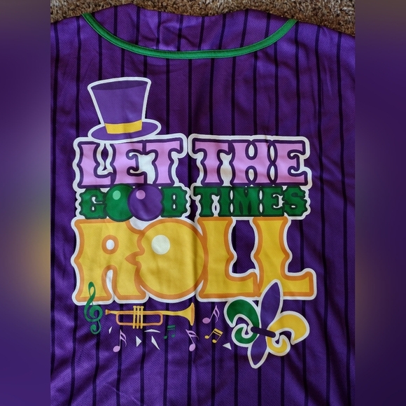 Mardi Gras Pinstripe Graphic Baseball Jersey Shirt Medium - Picture 2 of 14